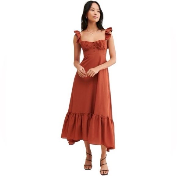 FARM Rio Dresses & Skirts - Farm Rio Cinnamon Dark Brown Ruffle Strap Maxi Dress Women’s US XS